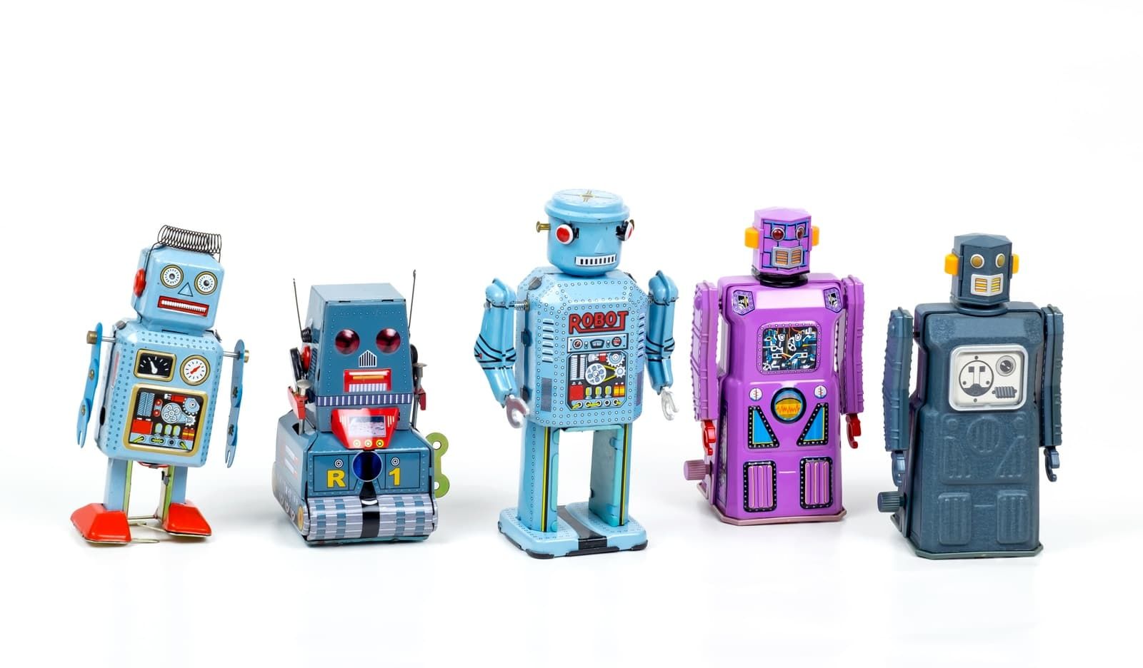 blau und lila Roboter Spielzeug