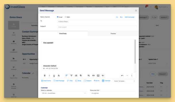 InvestGlass Calendar in Email