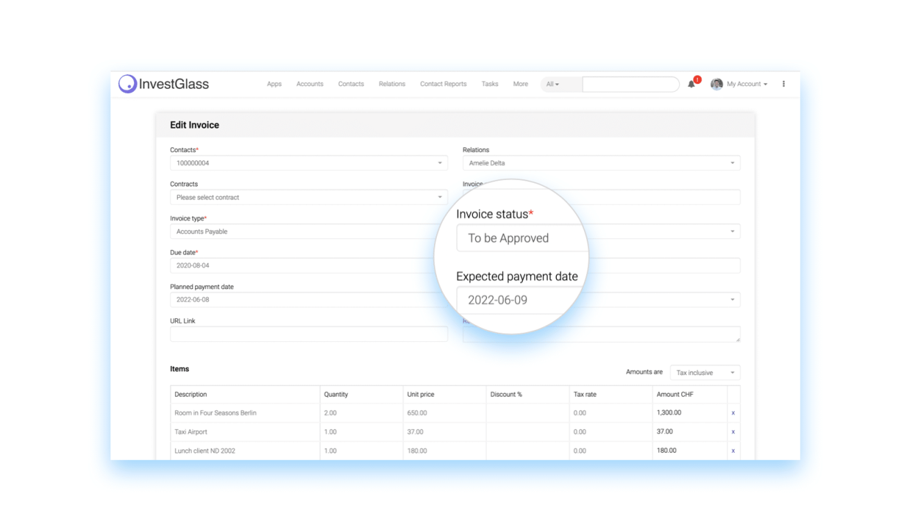 Build Invoice with InvestGlass
