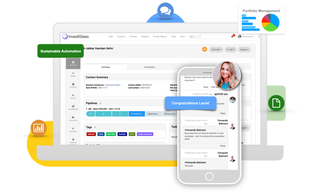 InvestGlass إدارة علاقات العملاء السويسرية و PMS