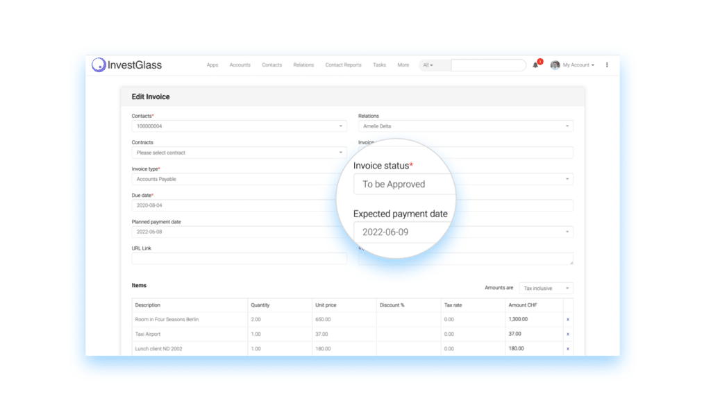 Build Invoice with InvestGlass