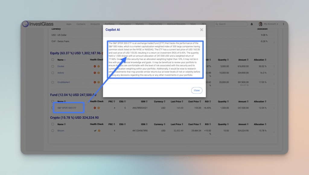 ChatGPT inside InvestGlass portfolio management system