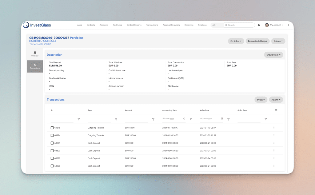 InvestGlass for transaction monitoring