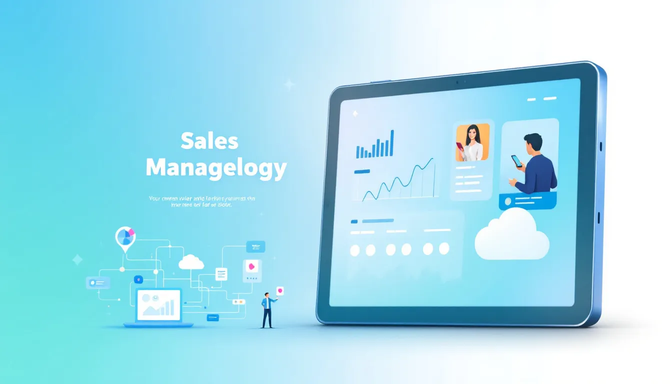 Technology's role in sales management illustrated with modern tools and software.