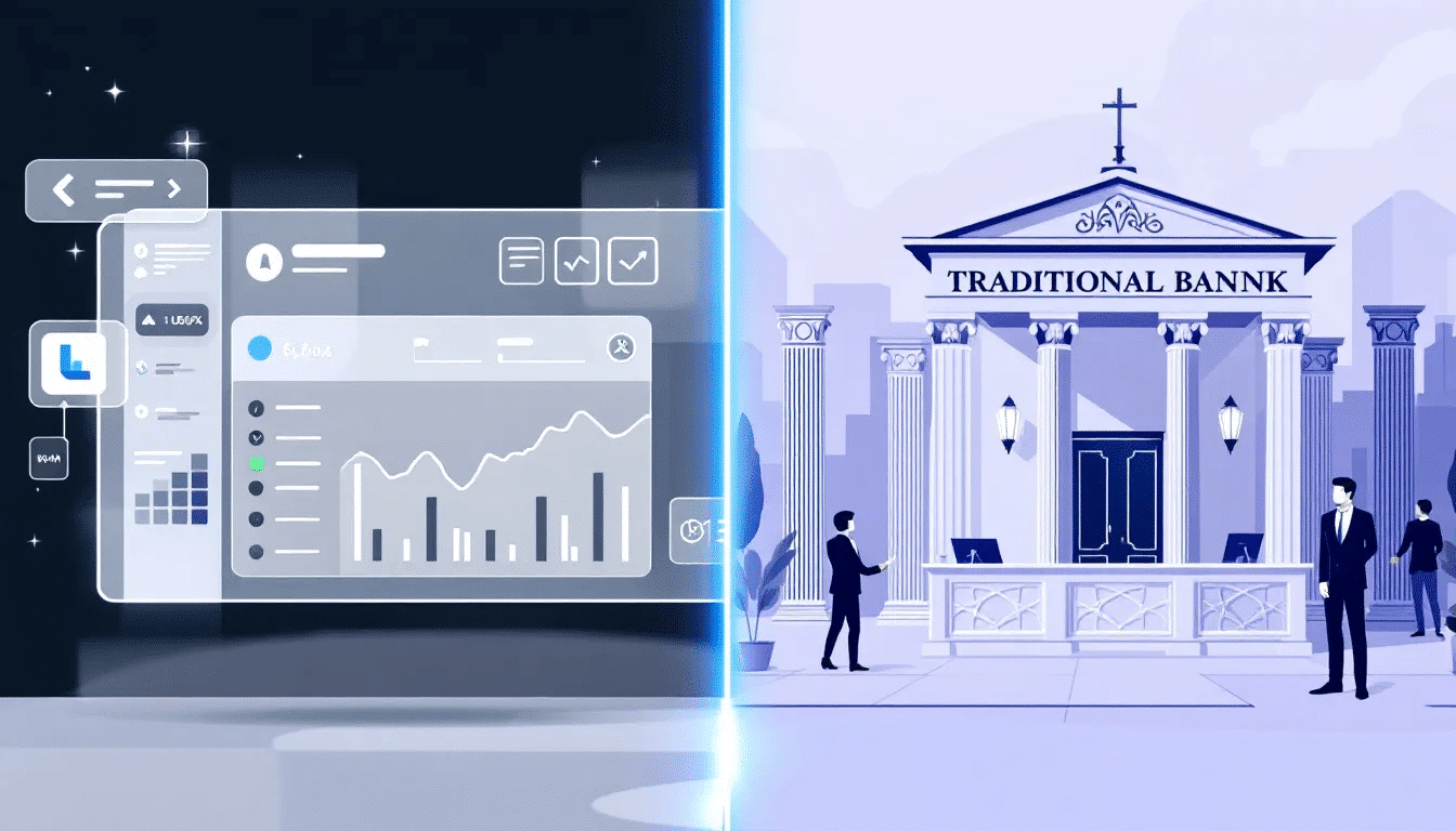 An illustration representing challenger banks in contrast to traditional banking.