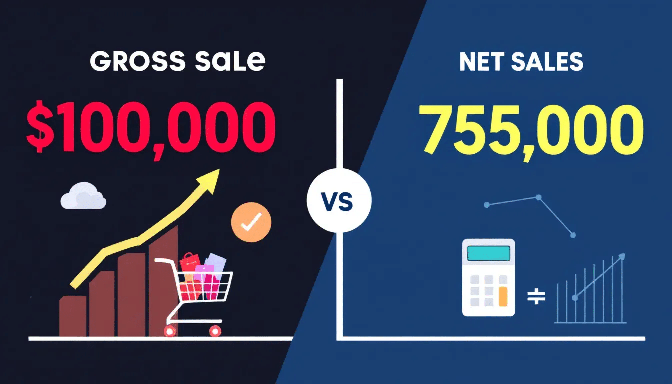 Illustration showing the difference between gross sales vs net sales.