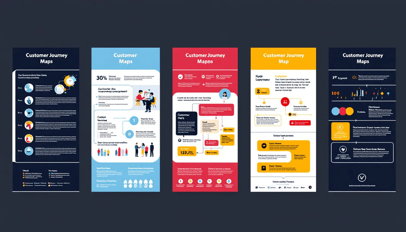 Vari modelli di mappe del viaggio del cliente visualizzati insieme.