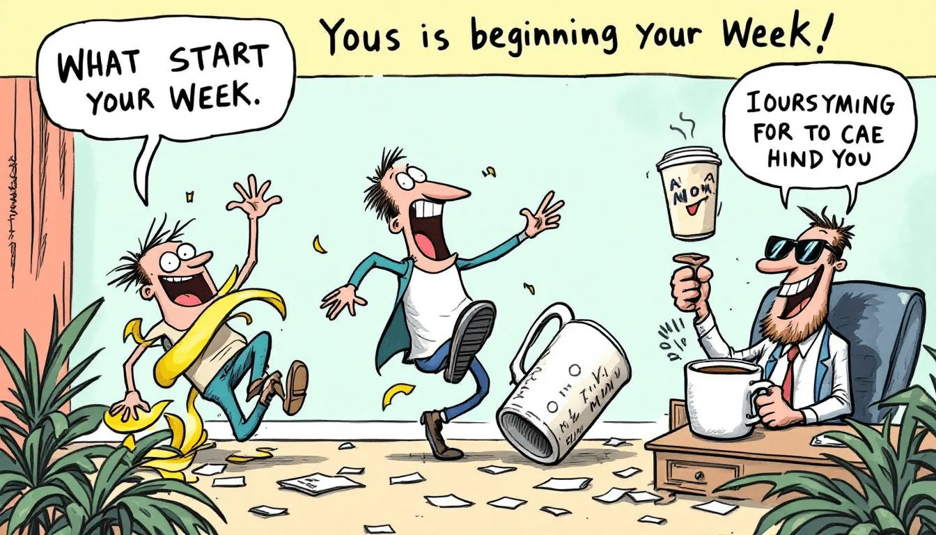 A cheerful graphic illustrating happy Monday funny quotes, aimed at spreading positivity.