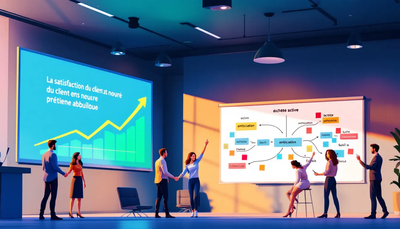 An illustration of post-sale actions being taken by a sales team to ensure customer satisfaction and retention.