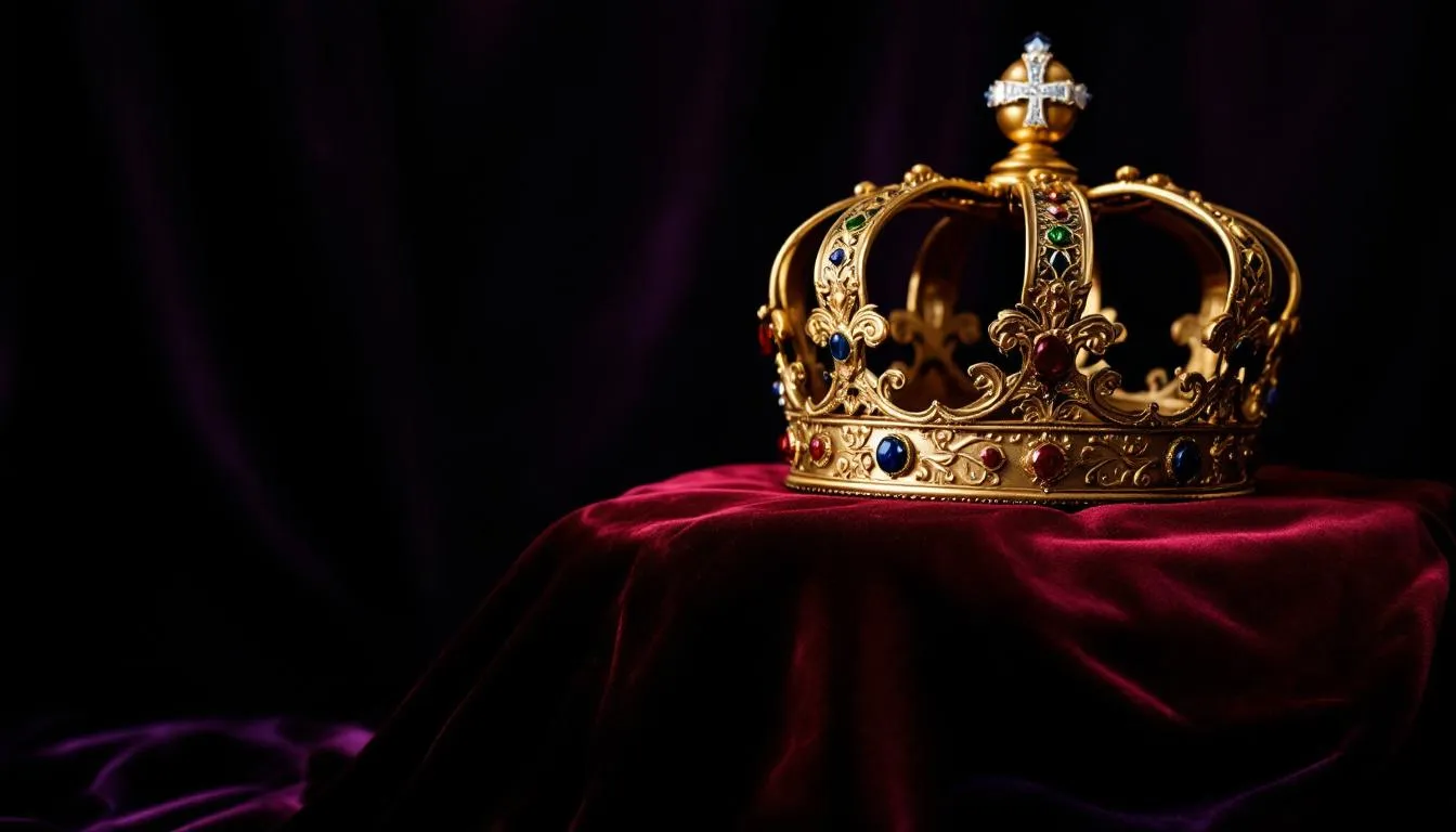 The image depicts a medieval crown and scepter, symbols of royal sovereignty and supreme power, representing the authority and control of a sovereign ruler. The intricate design of the crown and the ornate details of the scepter highlight the significance of monarchy and sovereign rights in historical governance.