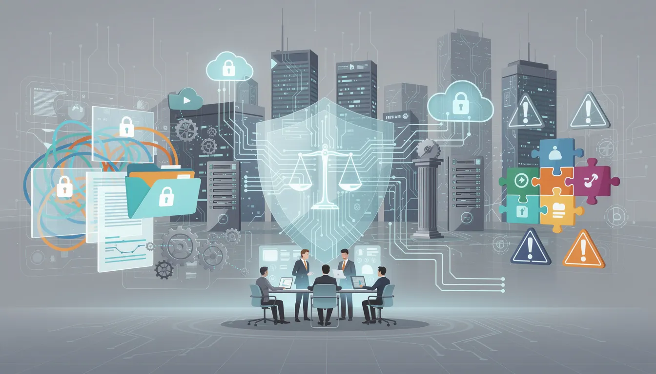 An illustration depicting common challenges in implementing compliance management systems.