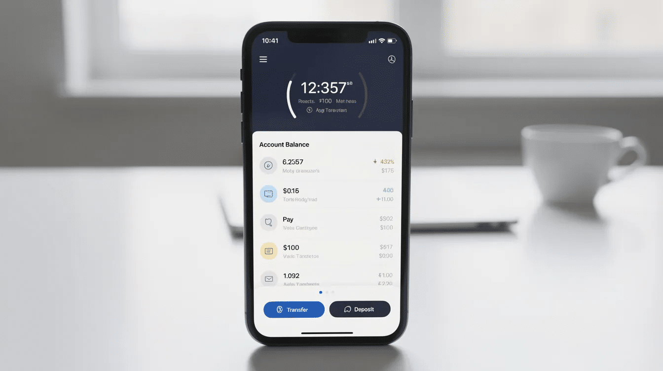 A modern smartphone displays a banking application interface, showcasing the digital customer onboarding process with features like biometric authentication and account opening options. This image highlights the shift towards digital banking, enhancing customer experience and satisfaction while streamlining the onboarding journey for new customers.