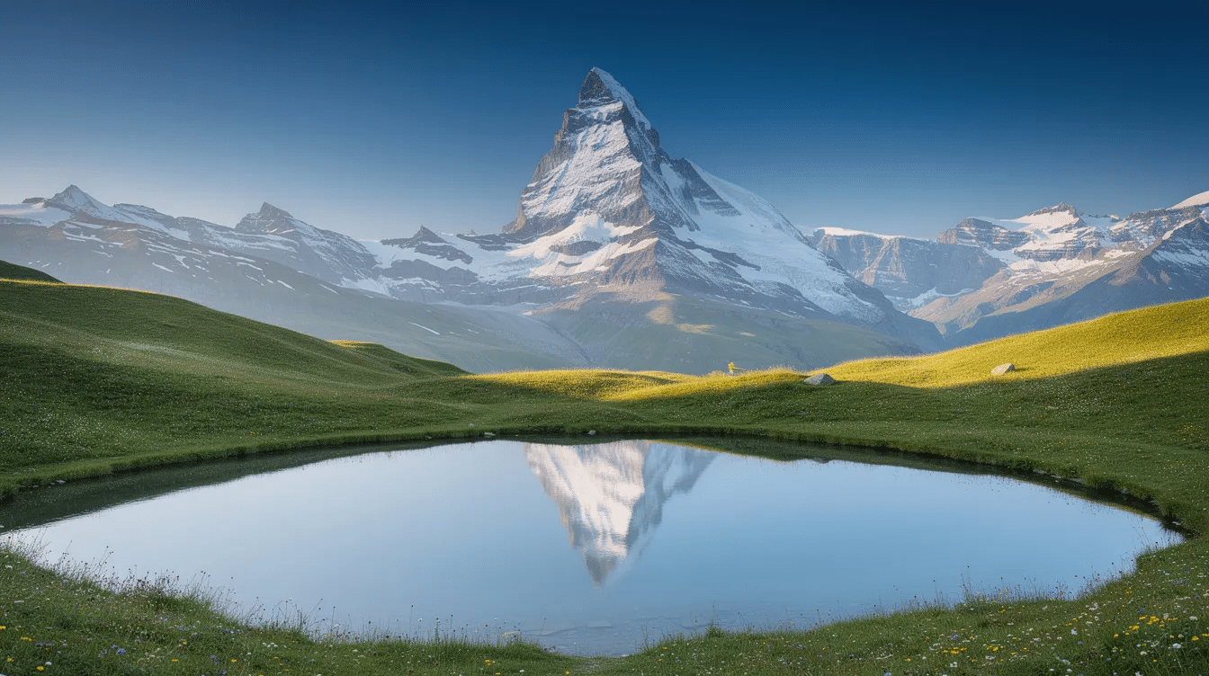 The image depicts a stunning Swiss alpine landscape featuring majestic mountains under a clear blue sky, symbolizing stability and sovereignty. This serene scene reflects the essence of strong customer relationships and effective customer engagement strategies in business processes.