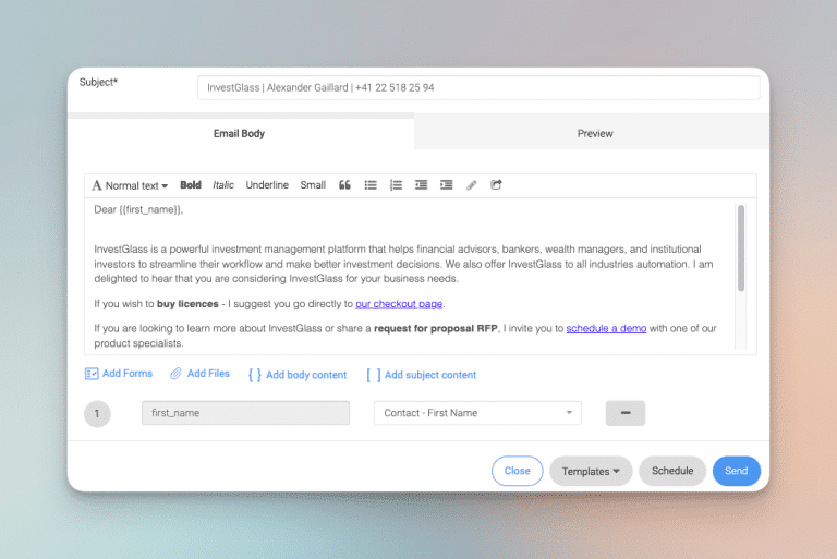 InvestGlass AI Email Writer