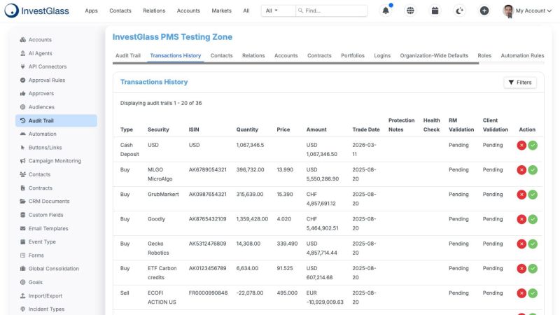 InvestGlass Transaction Audit Trail